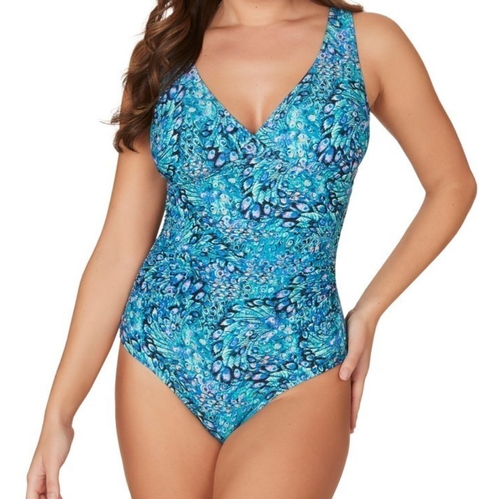 NIPTUCK Louise Animal Edit Peacock Swimsuit size 10 Blue Pink Summer Vacation